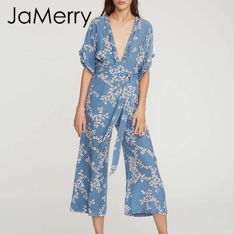 JaMerry винтажный богемный цветочный принт женский комбинезон Элегантный boho