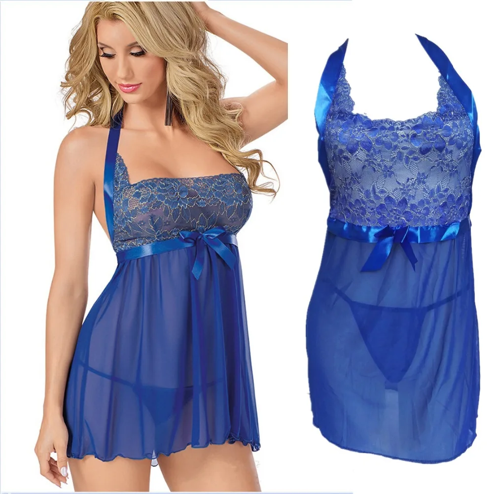 Женское прозрачное ночное белье H265 кружевное с цветами и лентой на ремешке один