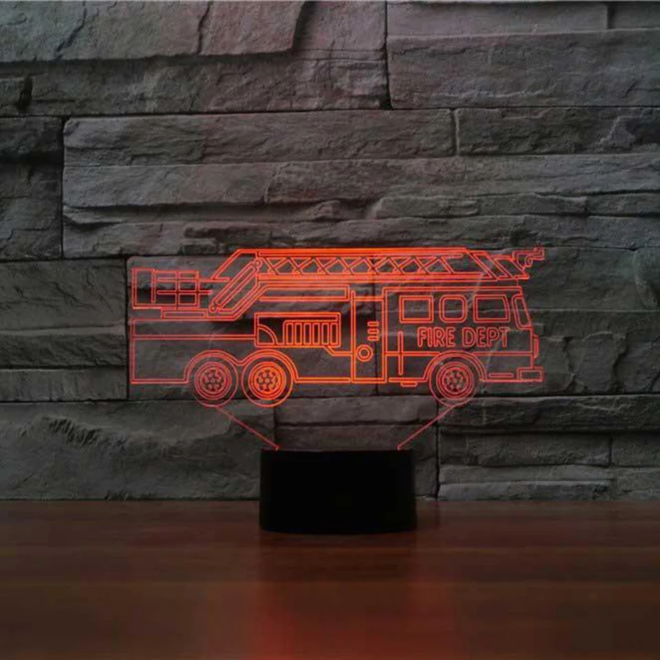 Пожарная машина 3D LED ночник дистанционный сенсорный переключатель настольная