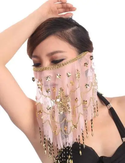 pink Indian Belly Dance Face Women Veil Tribal Belly Dancing Veils for Sale 12 colors Available High Quality Cheap - Цвет: pink
