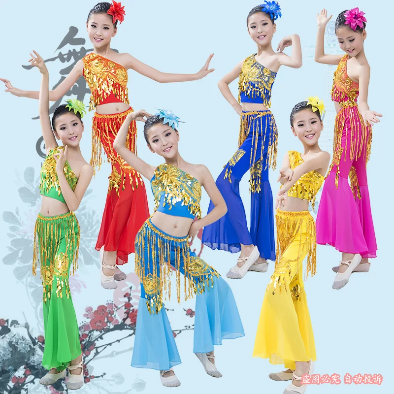 Детский костюм для танца живота комплект из топа и юбки девочек в индийском стиле