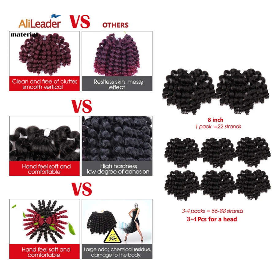 Alileader 8 дюймов чистый цвет jumpy Wand кудрявые пряди для наращивания крючком 22 корня
