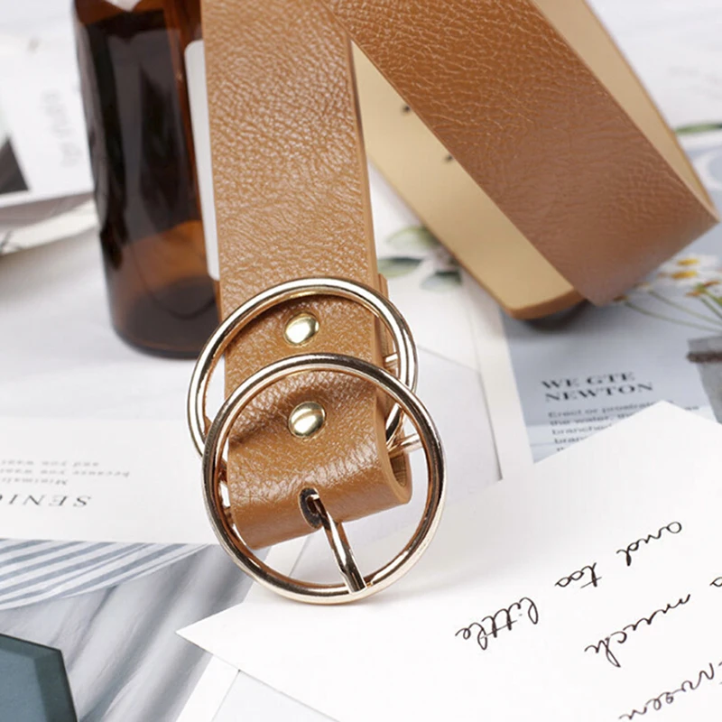 Женский ремень из искусственной кожи двойное кольцо круглая пряжка круглые