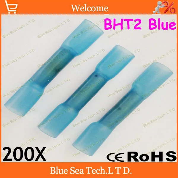 

Бесплатная доставка 200 шт./лот BHT2 синие термоусадочные стыковые разъемы и соединения для 1,5-2,5 мм2, 16-14 AWG провода хорошего качества