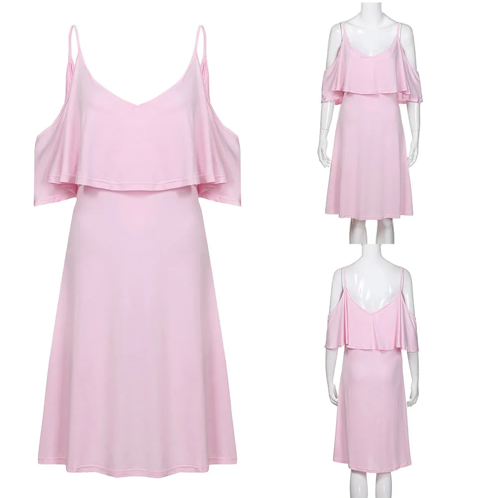 Платье женское летнее повседневное с глубоким вырезом на плечах баской оборками