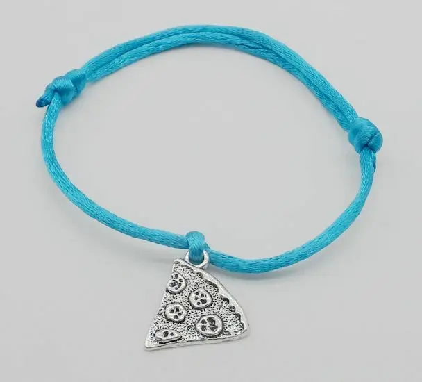 Новый старинный серебряный кусочек пиццы кулон нейлон Регулируемый браслет из