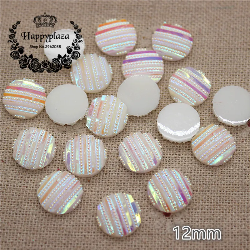 100 шт 10/12 мм Блестящий Белый AB полимерный Rhinestone Shell Pattern круглый плоский задний
