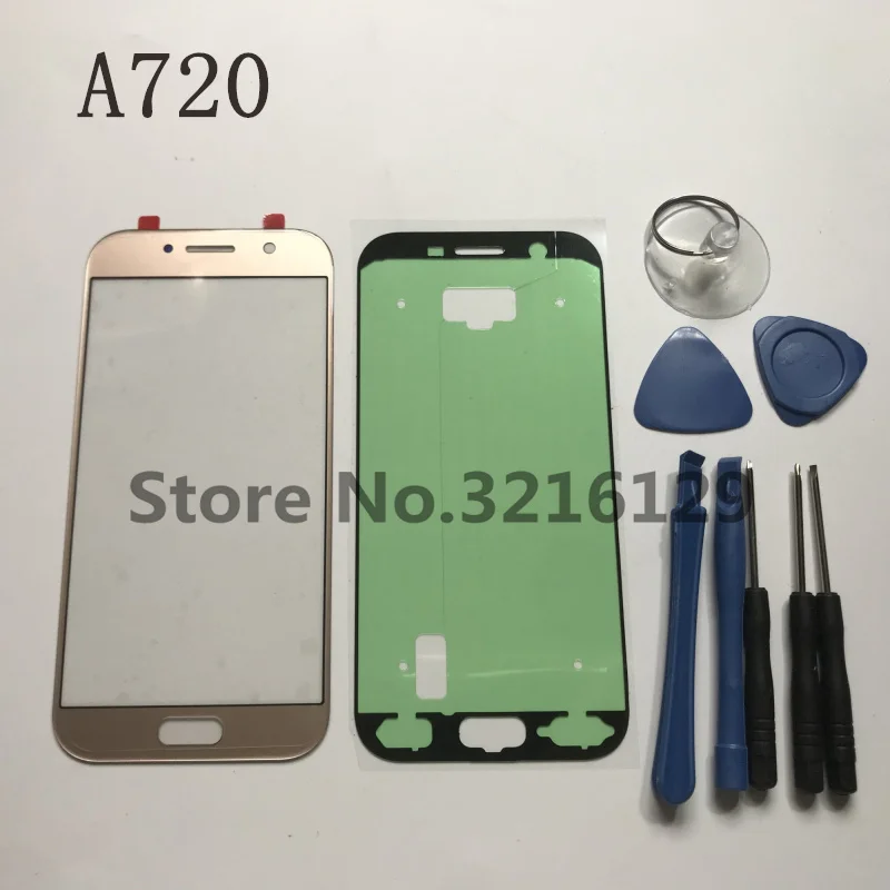 Внешний отдел внешней Стекло линза для цифрового преобразователя для Samsung Galaxy A7 A720 A720F ЖК-дисплей сенсорный экран Стекло+ клей