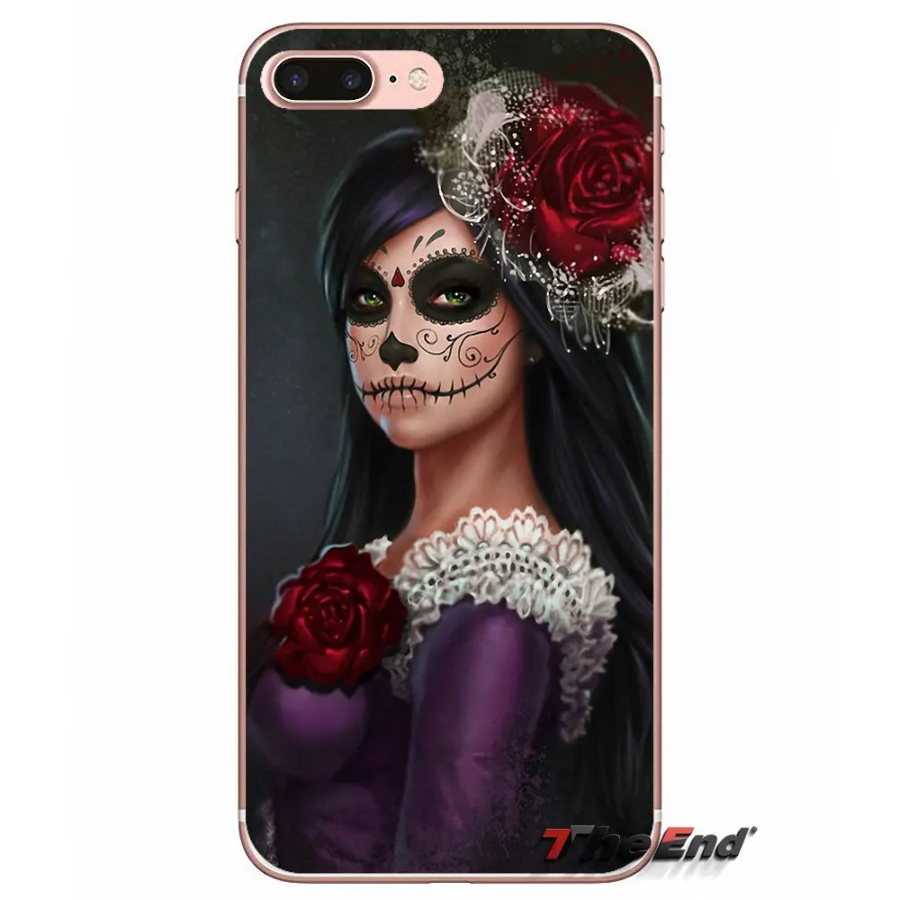 Для iPhone X 4 4S 5 5S 5C SE 6 6S 7 8 Plus Samsung Galaxy J1 J3 J5 J7 A3 A5 2016 2017 Catrina красивая Роза девушка череп