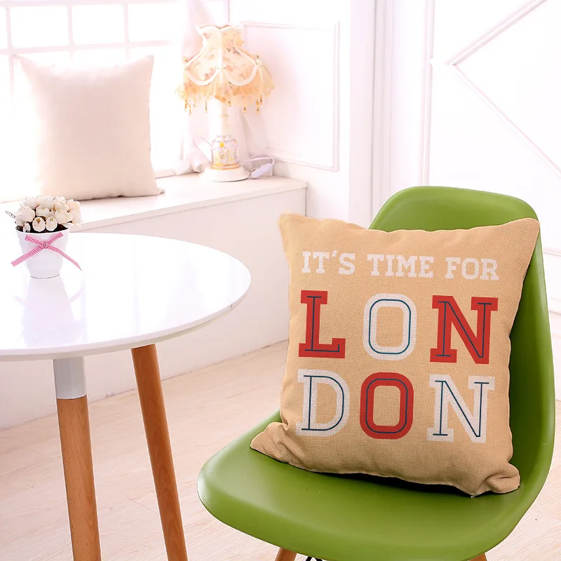 Decorative Pillow Case Vintage England London Style Pillowcase 17.5 Inches Cotton Linen Chair Seat Throw Cover L1001 | Домашний