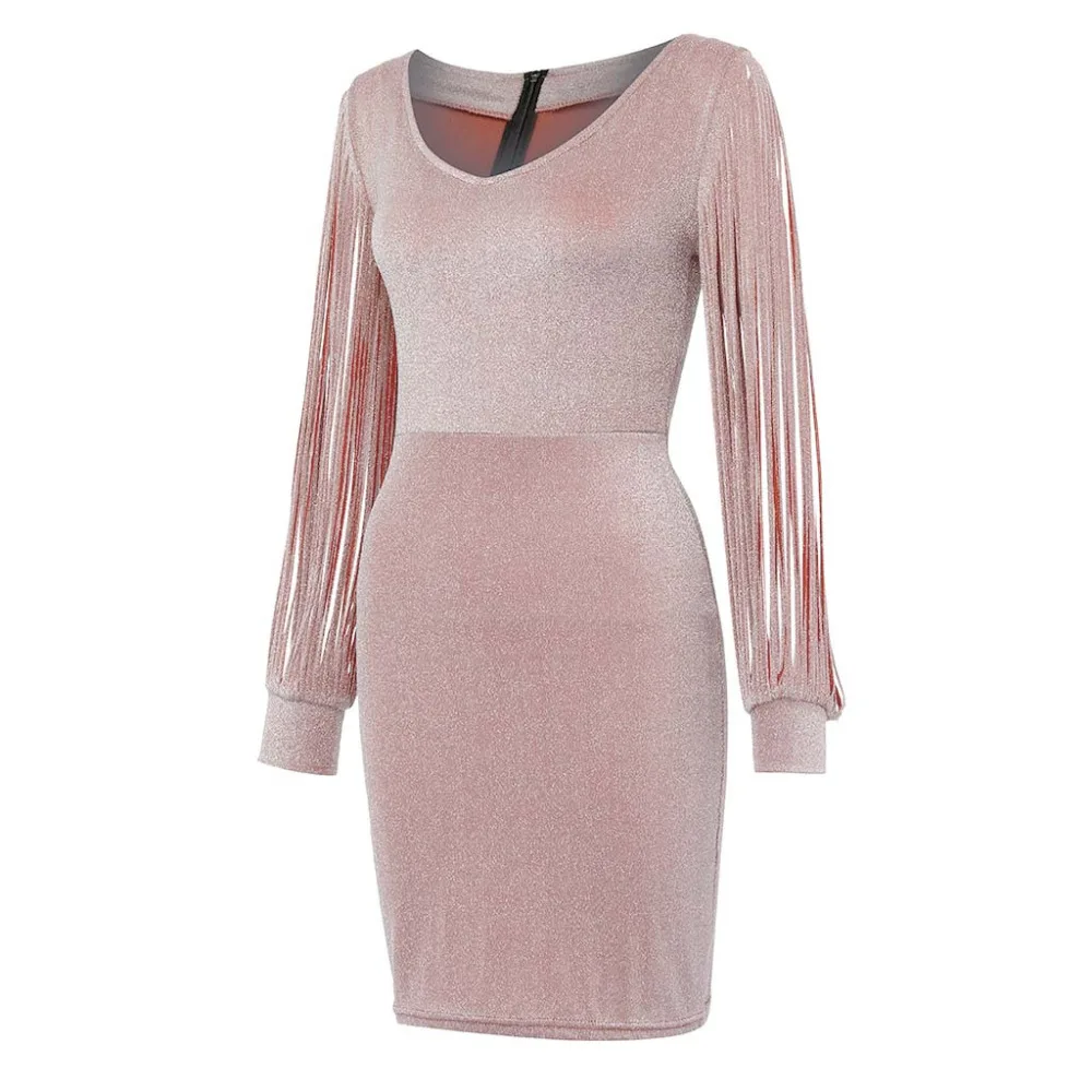 Women Sexy Dress Solid Sequined Stitching Shining Club Sheath female lightweight Long Sleeved Mini 2019 Hot Sale | Женская одежда