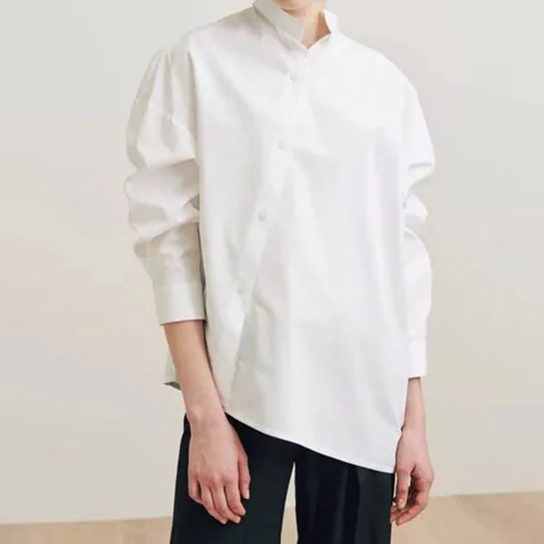 Elfbop Женская хлопковая белая Асимметричная рубашка с длинным рукавом-2019 новейшая