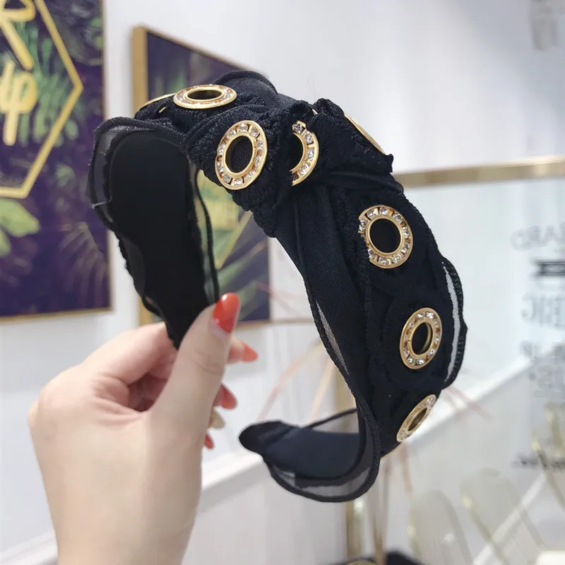 Gold LEVAO Korean Women Version Of High-grade Openwork Lace Knotted Headbands Bezel Turban Girls Hairband Hair Accessories Hair Hoop - Цвет: Gold