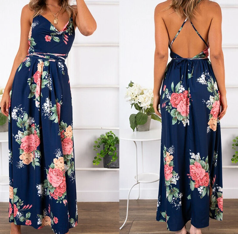 Хит продаж 2019 женское летнее сексуальное платье с цветочным принтом открытой