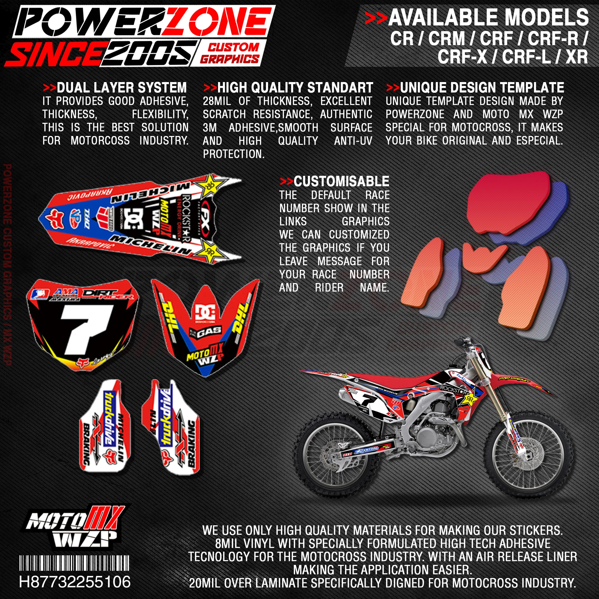 Персонализированные графические фоны PowerZone Team наклейки 3M Набор наклеек для HONDA
