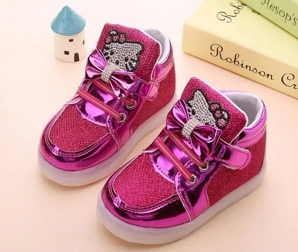 Children Shoes 2018 New Spring Hello Kitty Rhinestone Led Girls Princess Cute With Light EU 21-30 | Детская одежда и обувь