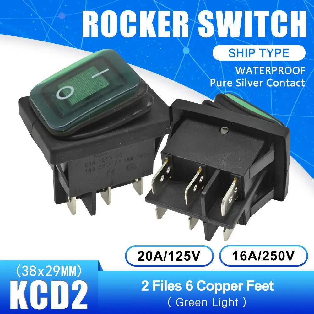 ON-OFF 6 PIN KCD2 водонепроницаемый кулисный переключатель ВКЛ-ВЫКЛ-ВКЛ 4PIN 6PIN Кнопка лодка-образный водонепроницаемые переключатели со светом 15а 250 В - Цвет: ON-OFF 6 PIN