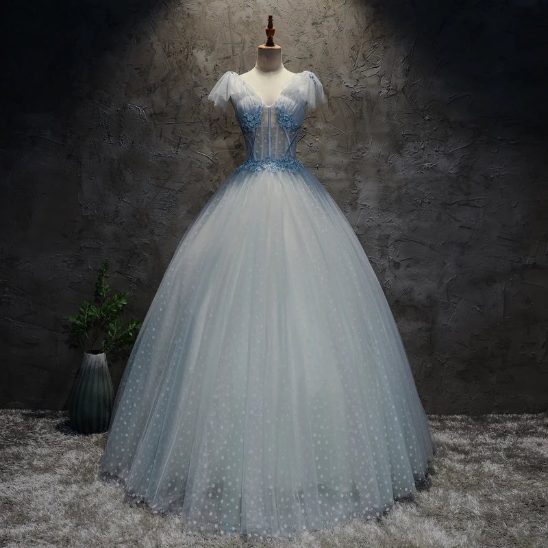 Элегантный V образным вырезом Синий бальное платье vestidos 15 Anos сладкий 16 платья для женщин Abendkleider