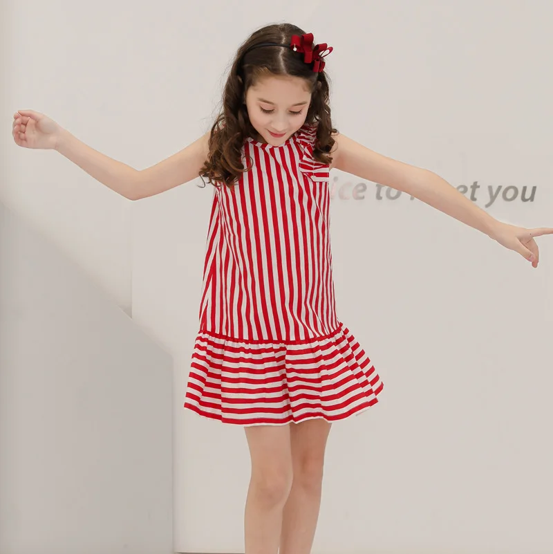 CANDYDOLL Summer Girls Dress Sleeveless Classic Striped Stitching Two-color Dresses 100% Cotton Kids Clothes for 4 5 6 7 8 9 10y | Детская