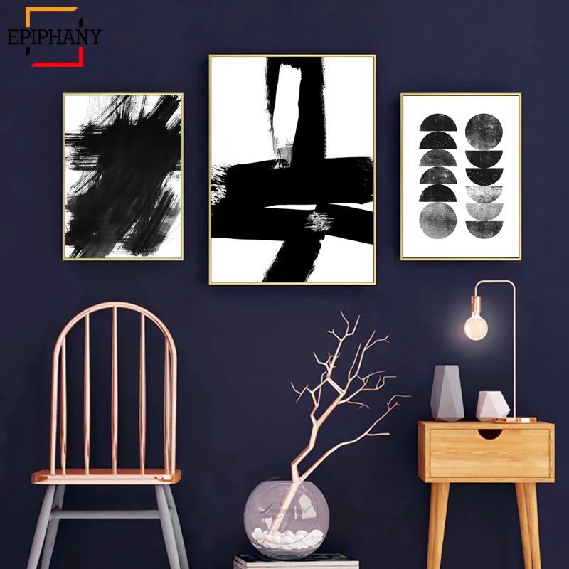 Абстрактный черно белый художественный принт плакат в скандинавском стиле
