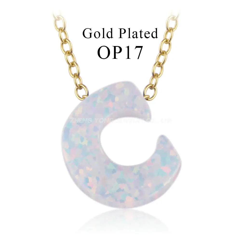 C-Gold plated 1 шт./лот, ожерелье с подвеской в виде снежных и огненных белых опаловых букв, инициалы, синтетический опал, ожерелье с серебряным покрытием - Окраска металла: C-Gold plated