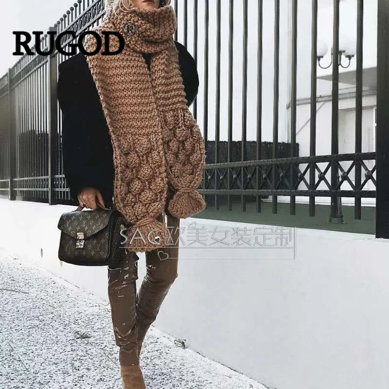 RUGOD осенний зимний трикотажный шарф женский роскошный вязаный крючком шарф ручной работы женские теплые шарфы Модный мягкий длинный шарф