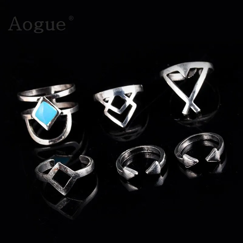 6 шт. серебряные кольца в богемном стиле ретро|crown ring|wholesale crown ringsring set |