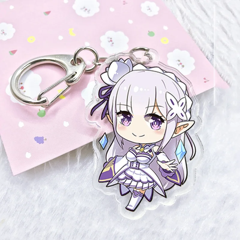Японское аниме Re Zero Acrylic Twoside брелоки с принтом 6 см Rem Ram Emilia Мультяшные Portachiavi