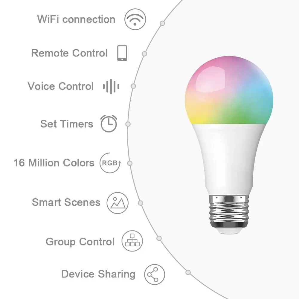 WiFi умная лампа цветная светодиодная 10 Вт E27 RGBW Беспроводной пульт дистанционного