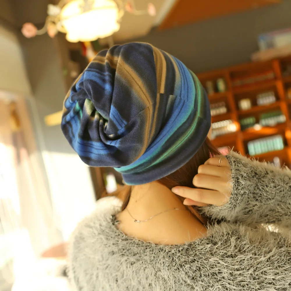 Winter Hip-Hop Hat &ampScarf Multifunction Women Knitted Lady Skullies Piles Striped Cap Fashion Beanies For | Аксессуары для