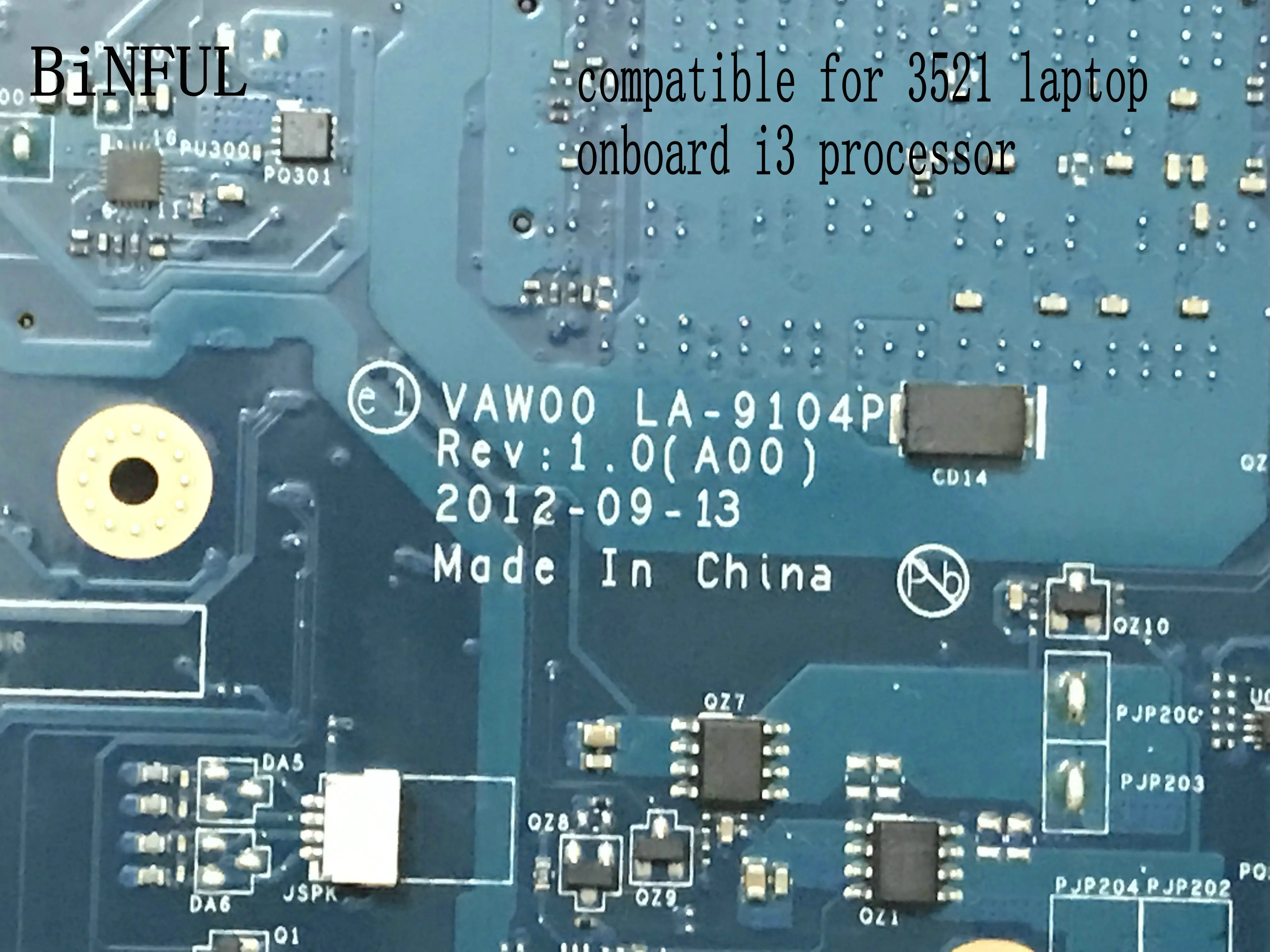 BiNFUL stock VAW00 LA 9104P REV: 1 0 (A00) материнская плата для ноутбука подходит DELL INSPIRON 5521/3521 I3