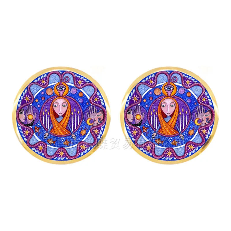Mandala Art Yoga Earrings Gift For Friend Stud Bohemian Jewellery Ethno Indie Glass Dome Jewelry Datura | Украшения и аксессуары