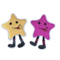new arrival purplegold funny smiling star sequined sew on iron on patch for clothes diy decorative embroidery applique 2pcslot