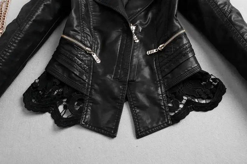 Плюс размер 3XL 2018 Новая модная куртка из искусственной кожи кружевная Лоскутная