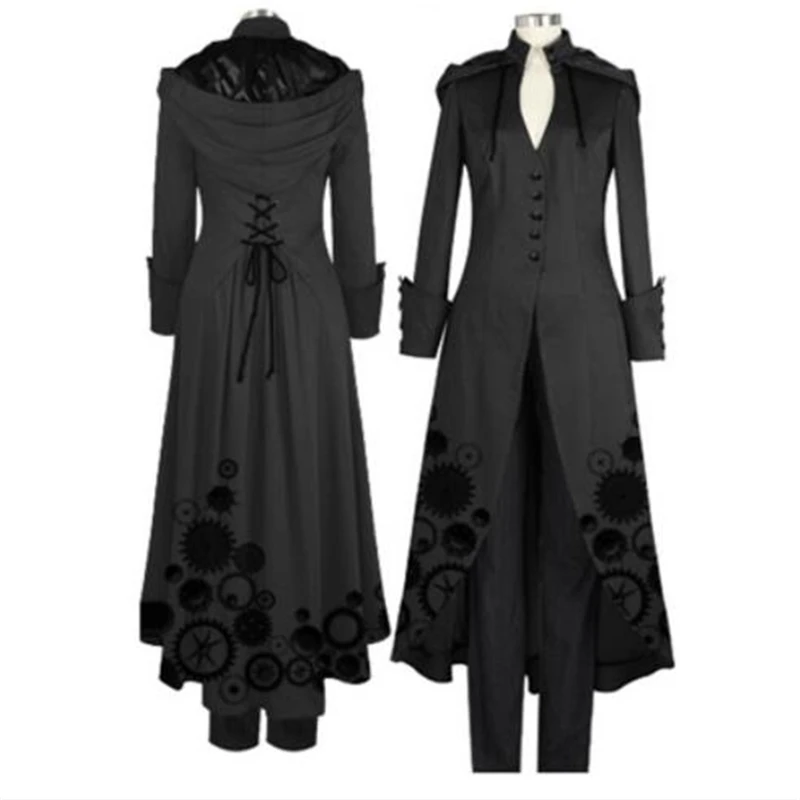 Женское пальто для косплея на Хэллоуин черное кремовое однотонное модное