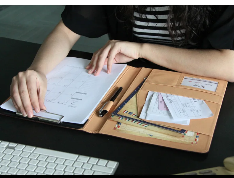 Черный Многофункциональный ПУ кожаный блокнот А4 клип файл держатель Обложка для