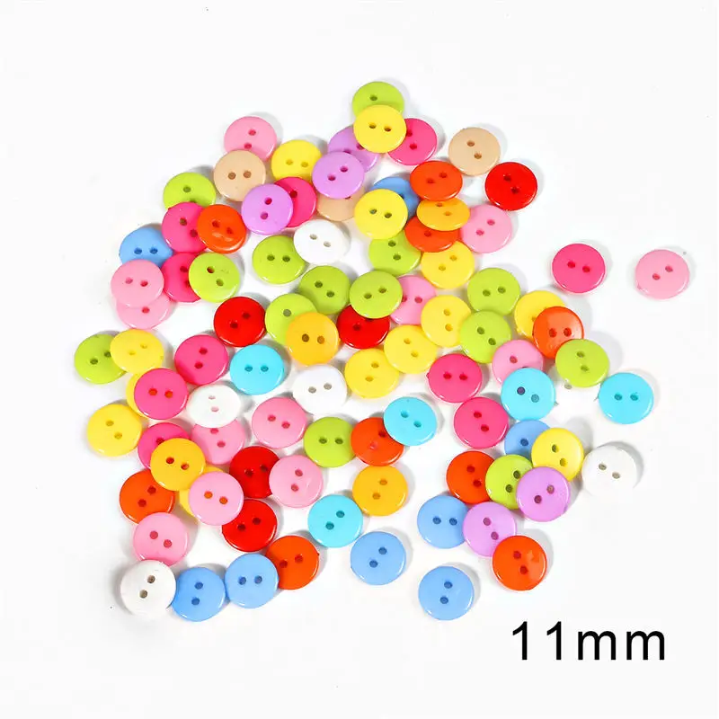 11mm 100pcs В переменного тока, 50-200 шт. Детские швейные пуговицы Пластик одежда инструменты 6/9/10/11/12/15/20 мм 2 круглых отверстия Форма случайный цвет одежды аксессуары - Цвет: 11mm 100pcs