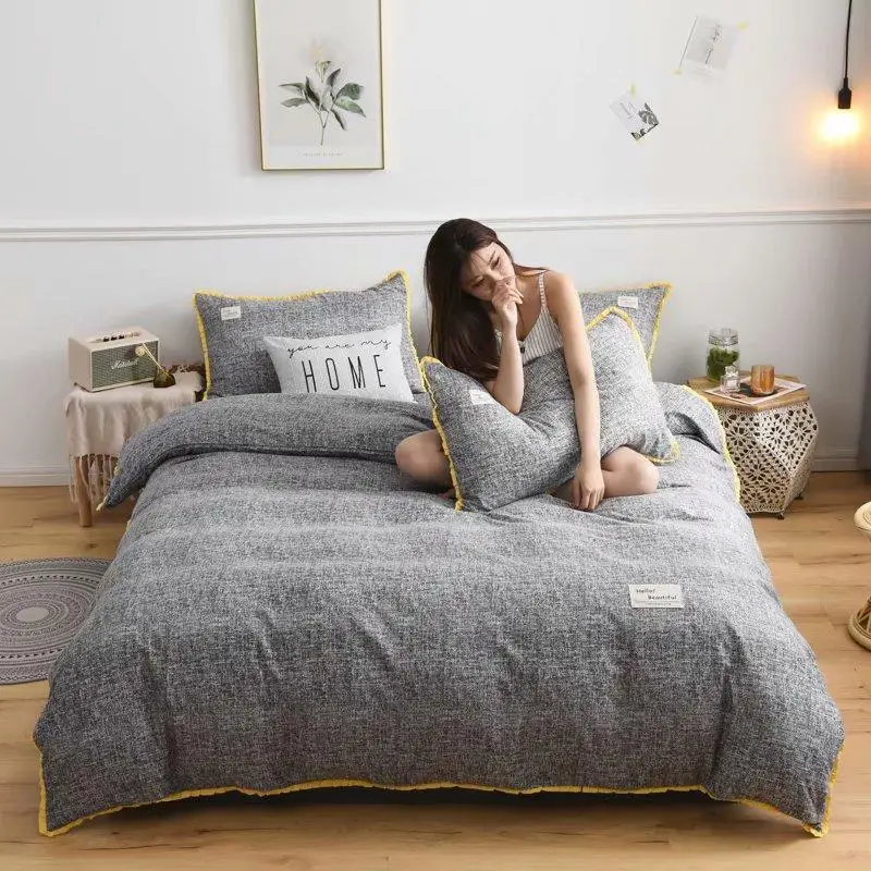 Woven Label Bedding Set Skin affinity Bed Twin Queen King Size Sheet Grey Duvet Cover pillowcase Linen | Дом и сад