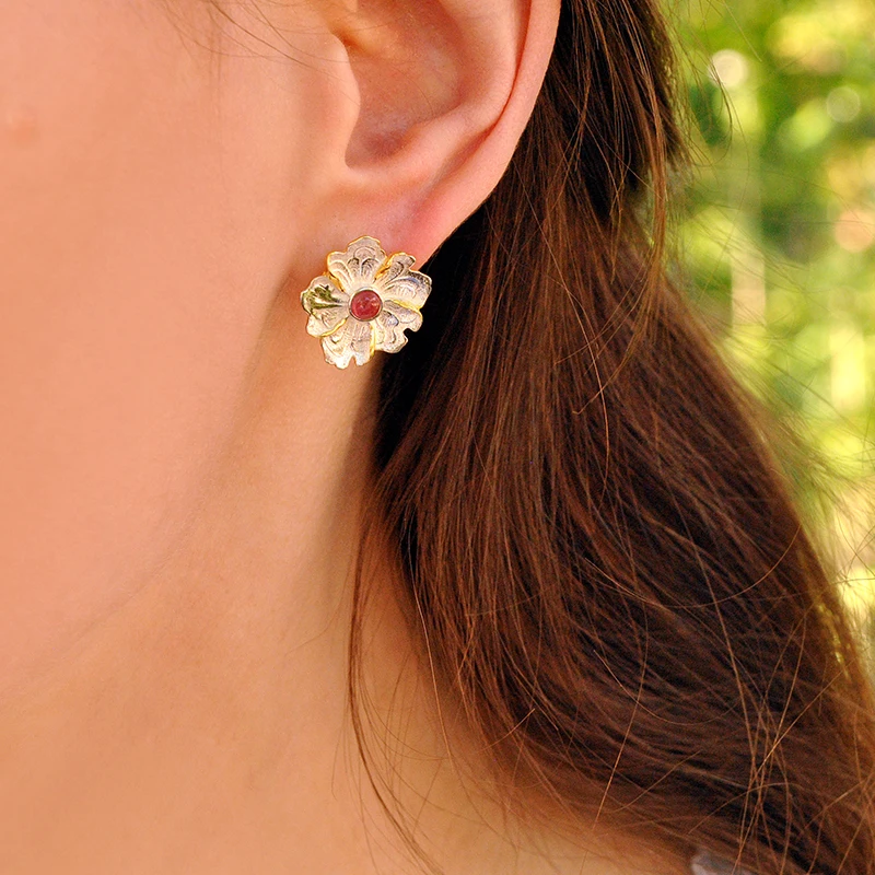 Lotus Fun Moment реального 925 пробы серебро Природный турмалиновый камень оригинальный