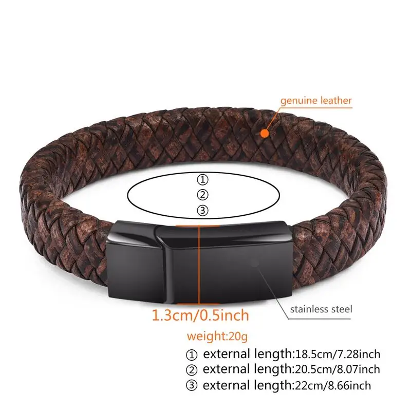 Винтажный плетеный кожаный браслет для мужчин из нержавеющей стали магнитный со