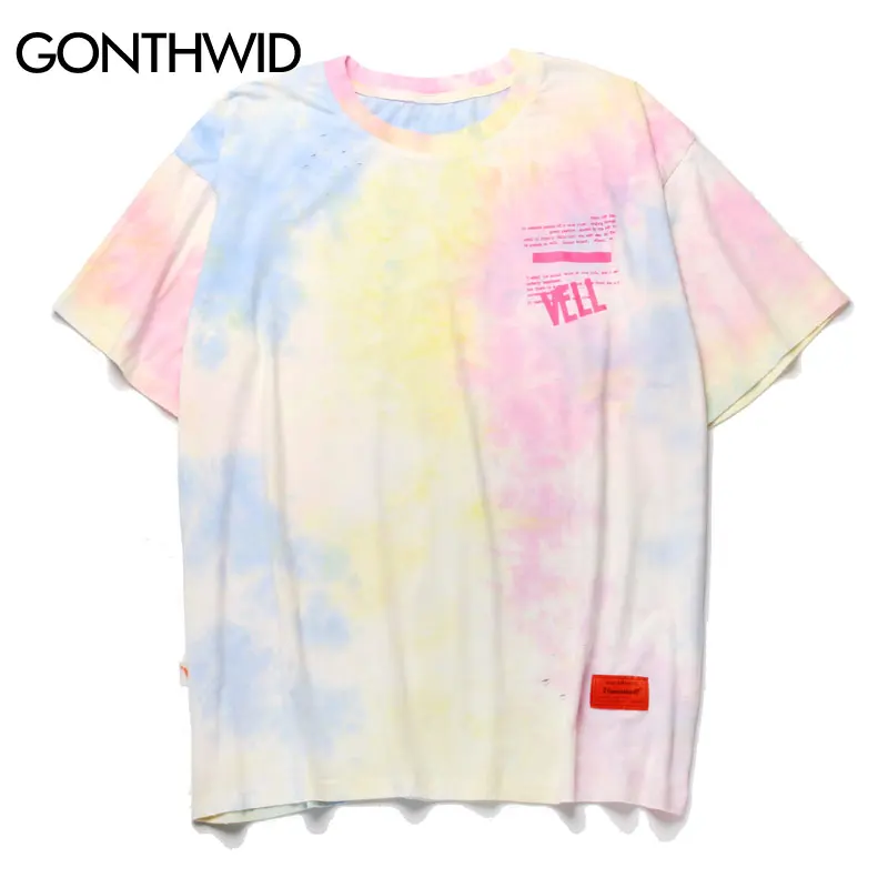 GONTHWID Tie Dye Ripped с дырами рваные Принт футболки уличная хип хоп повседневное Harajuku