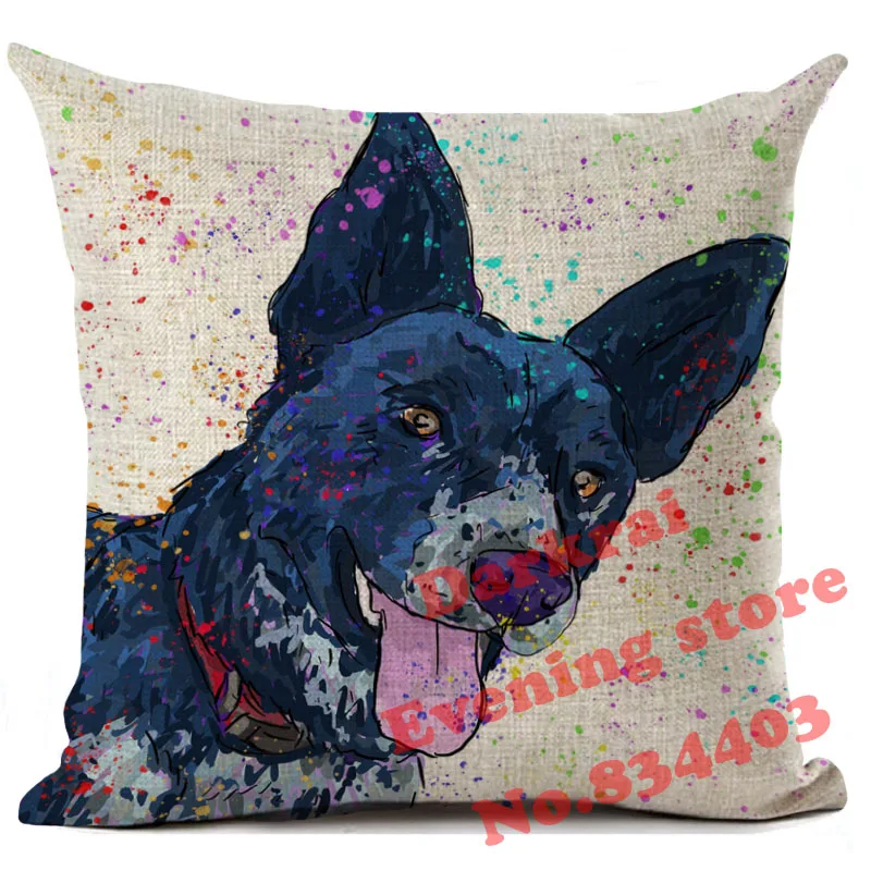 Женская льняная наволочка с принтом собаки декоративная для дивана