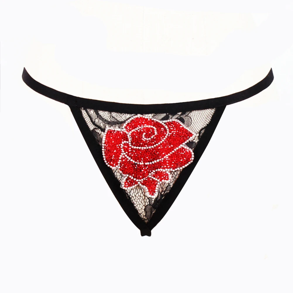 Модные женские кружевные стринги с цветами мягкие со стразами нижнее