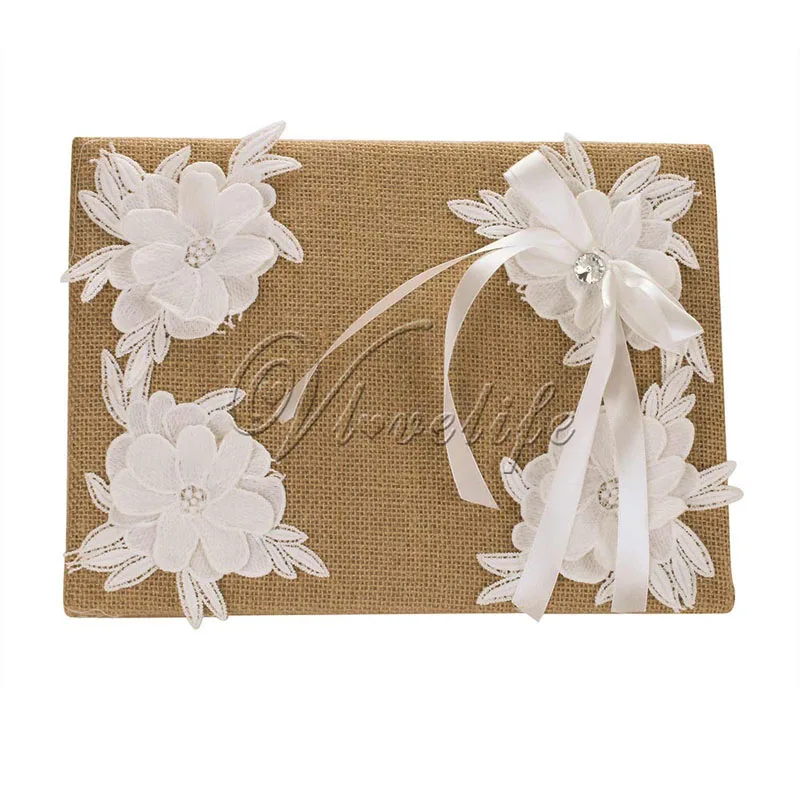 2 шт./компл. Мешковина Свадебная Гостевая книга + ручка набор с кружевной лентой