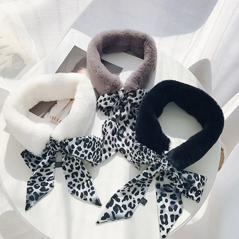 

MIARA.L Korean version of faux fur plush mosaic leopard scarf female winter students wild fashion warm collar fur collar retail