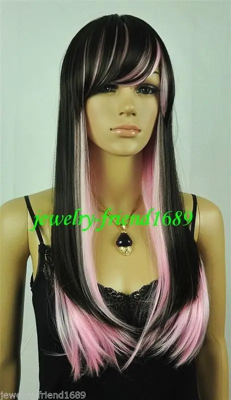 ГОРЯЧЕЕ надувательство Бесплатная Доставка&gt&gt&gt Новый парик Жаропрочных Косплей Длинные Черный Розовый