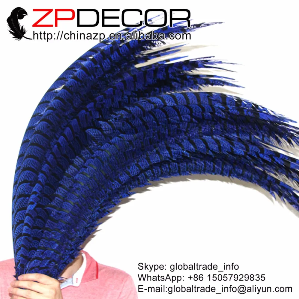 

ZPDECOR 32-34 дюйма (80-90 см) 10 шт./лот, окрашенная Королевская Синяя Зебра, женские перья из хвоста фазана, вечерние украшения