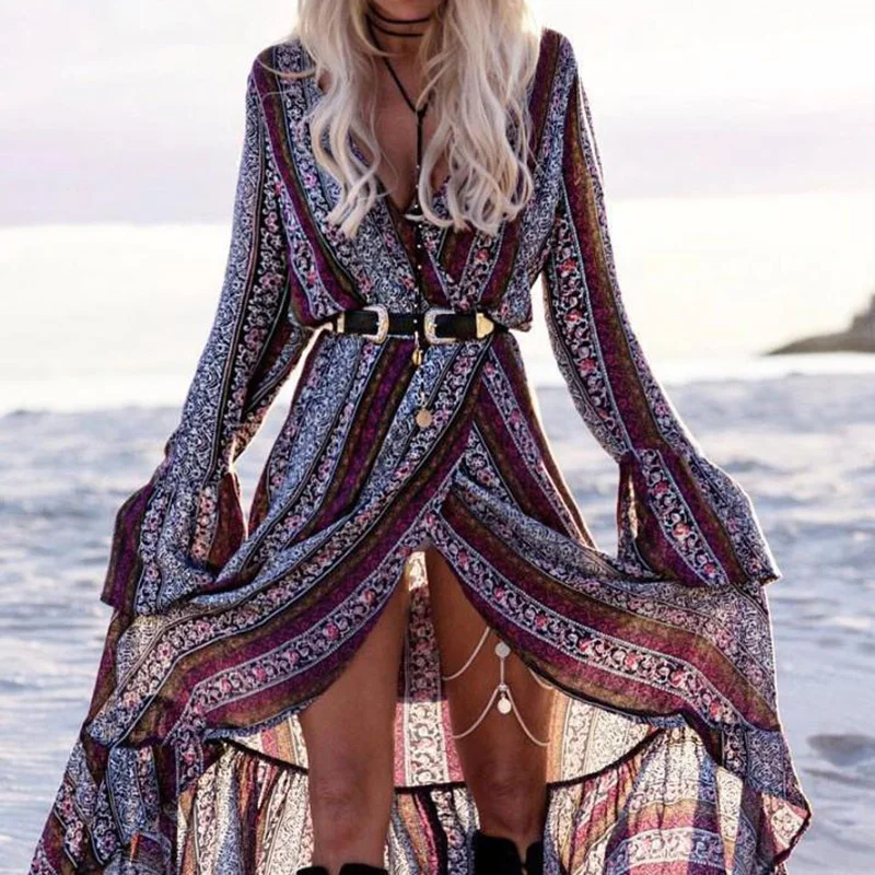 Осеннее платье Летнее женское пляжное длинное макси S-XL праздничный Сарафан