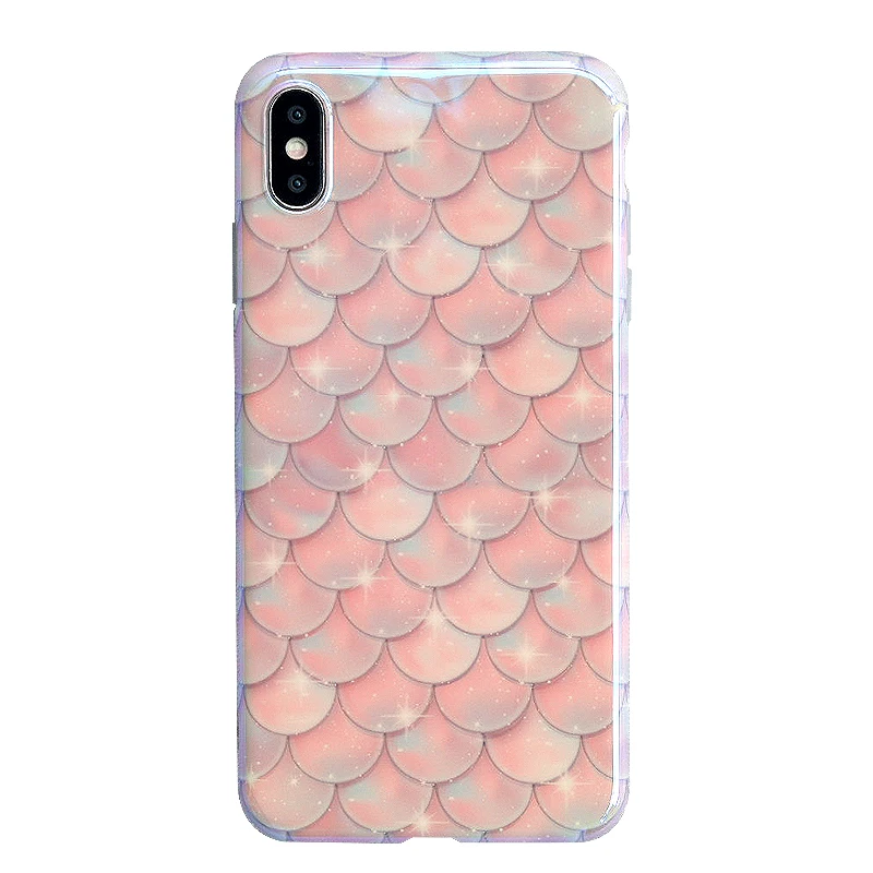 Pink mermaid scales phone case For iphone XS Max XR for 6 6s 7 8 plus shiny soft silicon back cover |