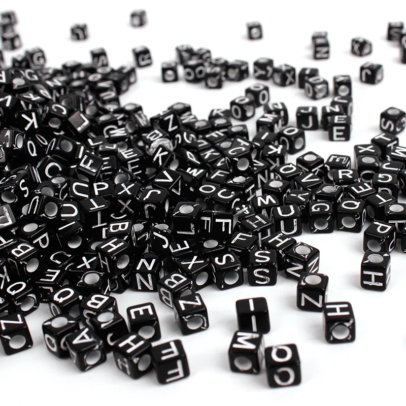 Черно белые буквы 7x6 мм большие отверстия акриловые бусины сделай сам аксессуары